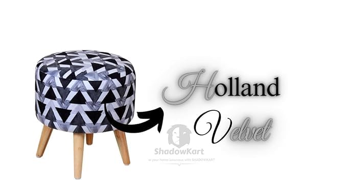 Image of Ottoman for Living Room, Velvet Round Foot Rest Stool, Wooden Legs Chair for Sitting, Ottoman for Bedroom & Makeup Room Decor | Chair (18 inchx18 inchx32 inch), Puffy (16 inchx16 inchx17 inch) | Black Triangle