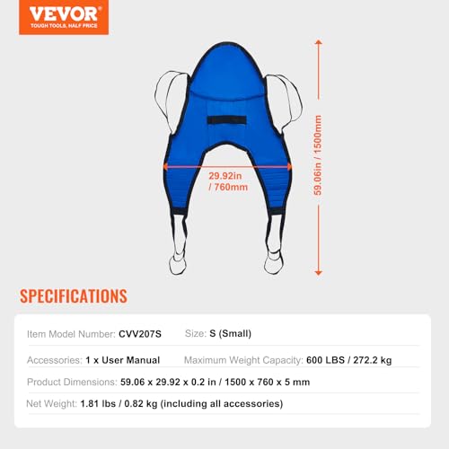 Image of VEVOR Patient Lift Sling with Head Support- Small Size, U Shape Divided Leg Transfer Sling for Bathing, Patient Lift Medical Sling for Elderly, Disabled, Bedridden, 600LBS