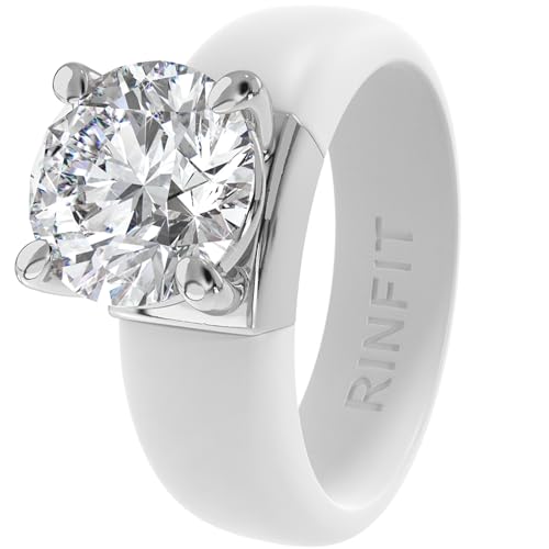 Rinfit Silicone Ring with Stone Round Cut CZ - Pack: A Wht/Sil Size 7