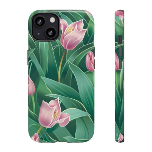 Coque iPhone 13 tulipe rose antichoc et anti-rayures à finition brillante protectrice