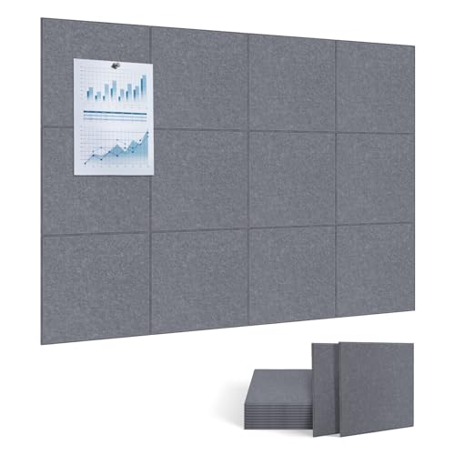 Lot de 12 panneaux acoustiques, 30 x 30 x 1 cm, panneaux insonorisants haute densité avec languette adhésive, pour home cinéma et bureau, gris anthracite