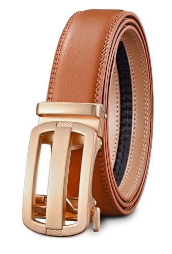 guvoosm Mens Belt,Ratchet Dress Adjustable Belts with Automatic Buckle -Trim to fit-35cm wide-2018-Tan-110
