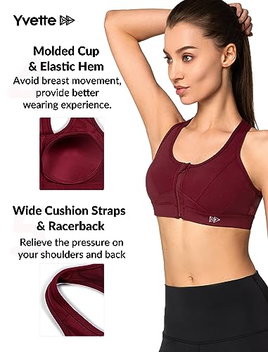 Image of Yvette Zip Front Sports Bra - High Impact Sports Bras for Women Plus Size Workout Fitness Running