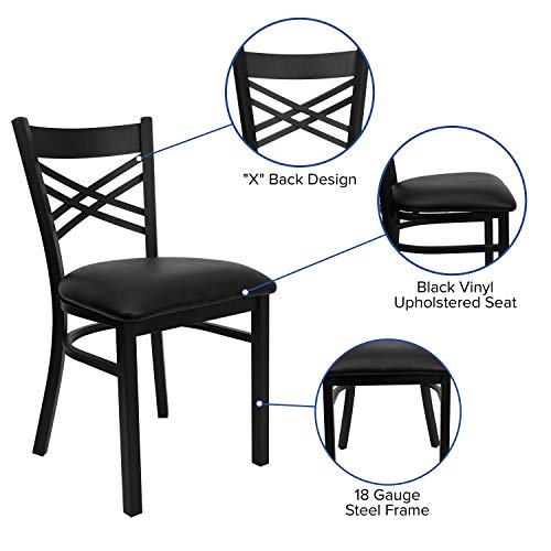 Image of Flash Furniture Hercules Series inchX inch Back Metal Restaurant Chair, Modern Upholstered Armless Dining Chair for Restaurants and Kitchens, Black