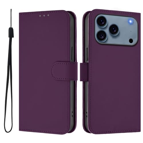 Housse iPhone 17 Pro Max violette, étui portefeuille cuir à rabat aimanté anti-choc