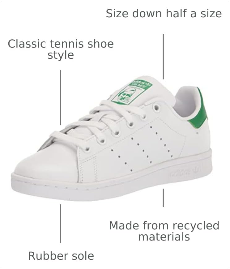 Image of adidas mens Stan Smith Sneaker, White /White /Green, 7 US