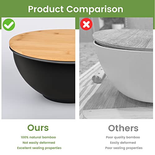 Gehe Salad Bowl With Lid, 10" Large Mixing Bowls With Lids Set, Bamboo Salad Bowl Set Of 3, Salad Serving Bowl Set For Salad, Fruits, Pasta, Popcorn, Chips, Vegetables And Dishwasher Safe #TOP3