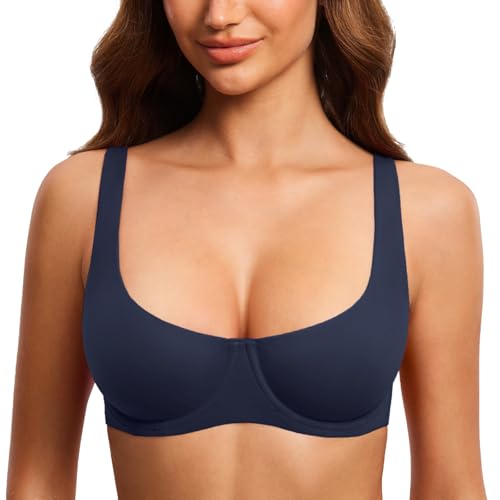 Image of DOBREVA Women's Unlined Balconette Bra Underwire Supportive Plus Size Smooth Scoop Neck