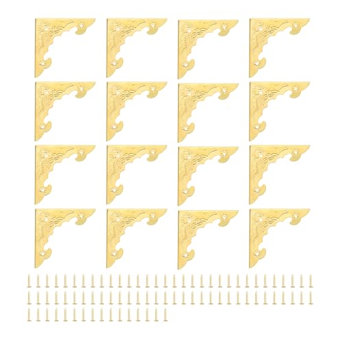 Image of uxcell 30pcs Vintage Corner Protector 1.6 inchx1.5 inchx0.2 inch Decorative Metal Edge Corner Protectors Brackets with Mounting Nails for Box Wooden Case Chest Table Desk Yellow