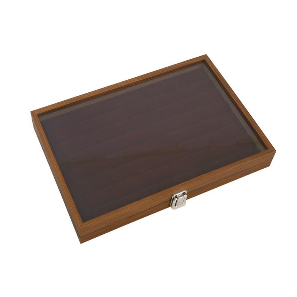 CJHFR472SG Jewelry Organizer Stands Walnut Wooden Jewelry Box with Glass Lid Organizer for Earrings Necklaces Rings Jewelry Display Stand(Red)