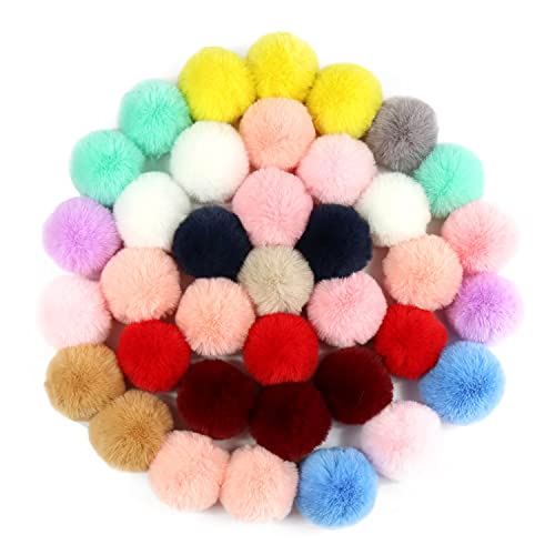 Decoendiy 24 Piece Fluffy Pom Pom Balls, 5cm Mixcolor Faux Rabbit Fur Pom Poms with Elastic Loop for Hats Scarves Gloves Bags Scarves Keychains Accessories Ornaments