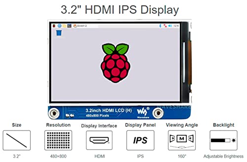 Image of waveshare 3.2inch IPS LCD Display (H) for Raspberry Pi 4B /3B+ /3B /2B /Zero /Zero W /Zero WH and Jetson Nano and Windows 11 /10 /8.1 /8 /7, 480x800 Pixel, Adjustable Brightness, No Touch