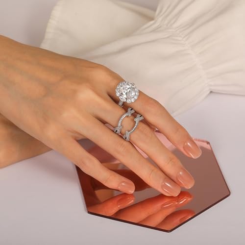 Image of Jeulia Double Halo Oval Cut Bridal Set, 5.5CT Cubic Zirconia Sterling Silver Rings, 2PC Interchangeable Women's Wedding /Engagement Set with Jewelry Box