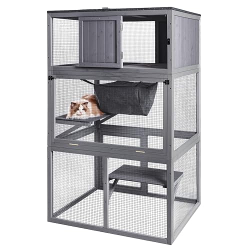 X-ZONE PET Catio Cat House Outdoor Outdoor 3 Floors Cat Enclosure with Weatherproof Roof Kitten Playpen Hammock & Resting Box-42