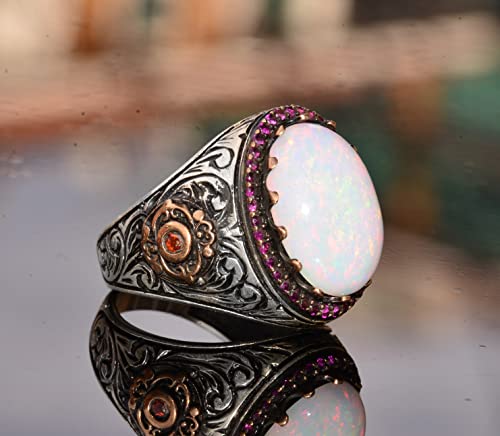 Genuine Natural Australia Opal Gemstone Ring, 7.55 Carat, King Ring, Sterling Silver Ring, Engagement Ring #TOP3