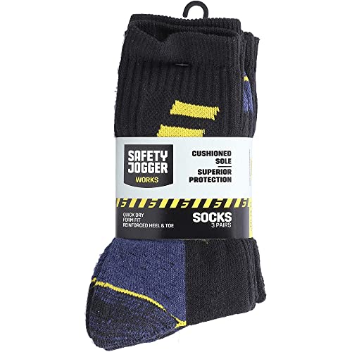 Safety Jogger - Calcetines al Tobillo para Adultos Unisex - Packs de 3 (39,5 EU, 42 EU) (Negro, Azul, Amarillo)