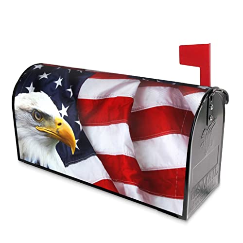 Image of American Flag Bald Eagle Mailbox Cover - Standard Size 18x21 Inch Patriotic Waterproof Wraps for Post Letter Box - Home Garden Yard Decor