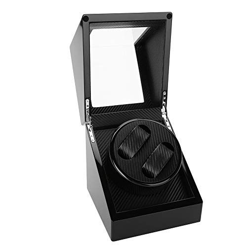 Double Automatic Watch Winder, Mechanical Watch Winder Box Wristwatch Holder for Display & Storage with Quiet Motor AC Adapter, Wood Shell, PU Leather, Glass lid, Soft and Flexible Watch Pillows(03)