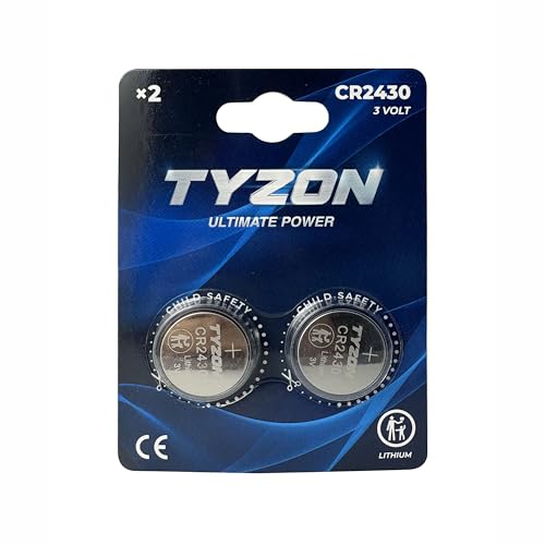 TYZON® CR2430 Lithium-Knopfzellen 3 V – 2er-Pack – Für Uhren, Parkscheiben, Pulsmesser, Spielzeug, Fernbedienungen – Lange Haltbarkeit – Quecksilberfrei