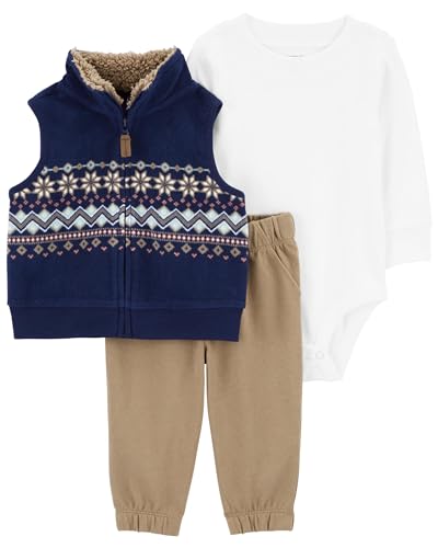 Image of Carter's Baby Boys' 3 Piece Plaid Patch Little Vest Set