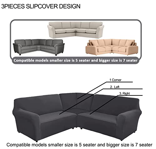 Zpugut 3-Piece Set Milk Silk L-Shaped Sofa Cover Sofa Cover L-Shaped Sofa Cover Combination Sofa Cover 5-Seater Sofa Breathable Soft Sofa Cover (Grey) #TOP4