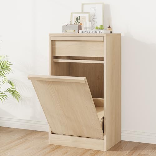 CherishCradle Armoire Poubelle de Cuisine en Bois de 38 L, avec Tiroir à Rangement, Meuble Commode pour Poubelle, Ouverture par Anti-animaux, Style Moderne,...