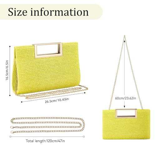 Image of Women's Straw Raffia Clutch Purse, Top Handle Woven Handbag with Crossbody Strap, Summer Beach Shoulder Bag