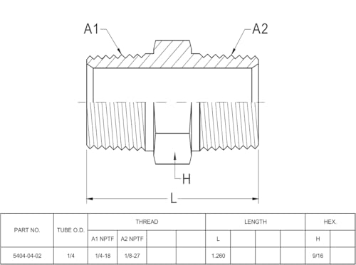 Image of (2-PACK) 5404-04-02 Hydraulic Hose Adapter Fitting 1 /4 inch Male (1 /4 inch-18NPTF) x 1 /8 inch Male (1 /8 inch-27NPTF) SAE Straight Pipe Joints Tube Connector Carbon Steel