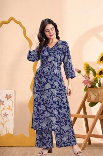 Image of MS VHCK ENTERPRISE Women's Rayon Straight Printed Kurta with Palazzo