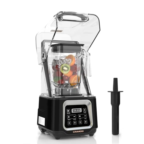 CRANDDI Commercial Smart Smoothie Blender - 2200W High-Power Professional Blenders for Smoothies & More, 4 Pre-Set Programs, Quiet Blender with Removable Shield, 52oz BPA-Free Jar, 120V, K80TS