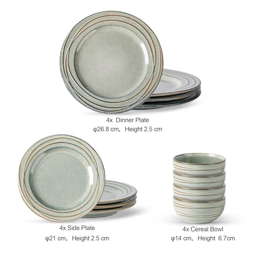 Image of GBHOME Ceramic Dinnerware Sets,12 pcs Embossed Elegant Stoneware Plates and Bowls Sets, Housewarming Wedding Gift | Dishwasher & Microwave Safe | Dishes Set Service for 6