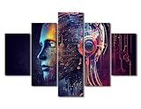 TUMOVO Artificial Intelligence Wall Art 5 Piece Futuristic Technology Canvas Printing Posters AI Artwork, Humanoid Robot Wall Decoration for Bedroom Living Room, Ready to Hang, 60' Wx40 H