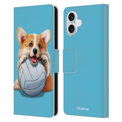 Coque portefeuille iPhone 16 Plus Corgi Chiots en cuir à rabat aimanté