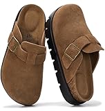 Project Cloud 100% Genuine Leather Platform Clogs for Women Footwear - Memory Foam Arch Support Cork Footbed Casual Shoes & Mules for Women 2026 (BentonChunky, CACAOSUEDE,8.5)