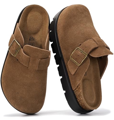Project Cloud 100% Genuine Leather Platform Clogs for Women Footwear - Memory Foam Arch Support Cork...