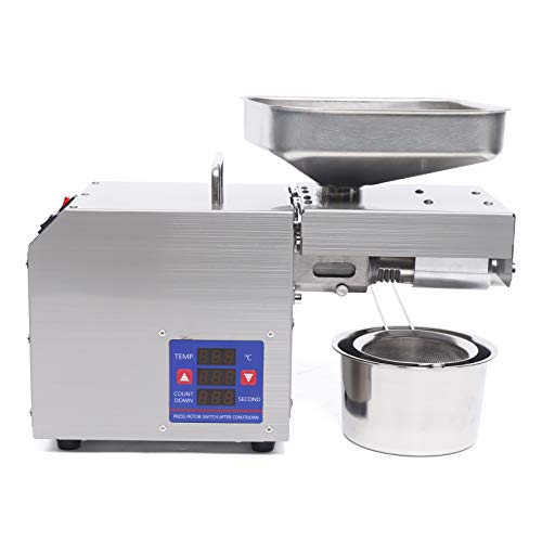 Commercial Automatic Oil Press Machine, 600W Cold Hot Press Stainless Steel Seed Oil Maker, 50-250? Temperature Adjustable, Electric Oil Press Machine for Peanut Sesame Canola Soybean Sunflower Seeds