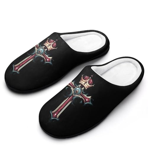 Crrown And Cross Womens Cotton Slippers Warm House Shoes for Indoor Outdoor