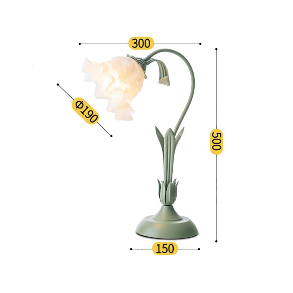 Schreibtischlampe Glas Blume, Vintage Nachttischlampe mit 3 Farbtemperaturen, Grüne Tischleuchte mit Flexiblem Arm, für Schlafzimmer, Wohnzimmer