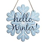 Christmas Wall Decor Sign, Hello Winter, Snowflake Rustic Christmas Home Sign for Front Door Porch Christmas Decorations Farmhouse Home Kitchen Holiday Party Wood Hanging Wall Decor Sign Plaque