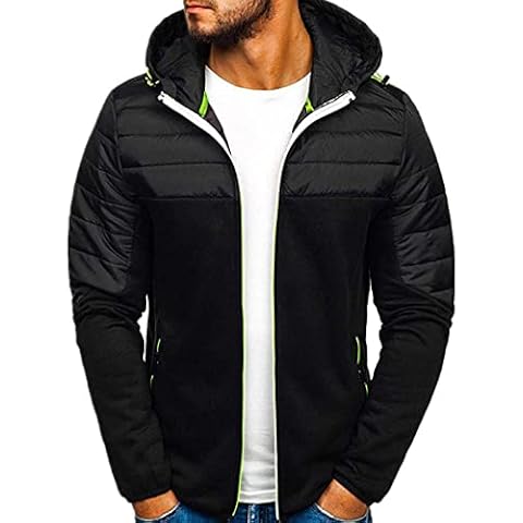 Lyfadon Hooded Tops With Pockets Long Sleeve Mens Cardigan Warm Sweatshirt Color Block Patchwork Running Jumper Men Black 3XL Cover
