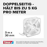 tesa Universal Nano Tape - transparentes, doppelseitiges Klebeband - leicht wiederablösbar und wiederverwendbar - wetterfest, für In- und Outdoor - 1 Rolle - 3 m x 30 mm – Ansicht 3