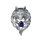 Vavhoo Vintage Wolf Head Lapel Brooch Pin Cool Punk Animal Wolf Crystal Collar Brooch Suit Pin for Men Women Birthday Gift (Retro Silver)