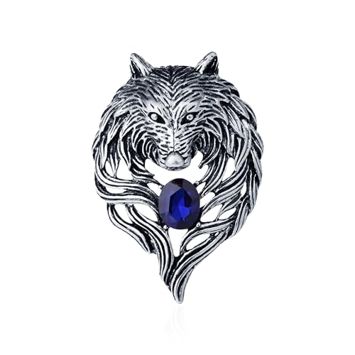 Image of Vintage Wolf Head Lapel Brooch Pin Cool Punk Animal Wolf Crystal Collar Brooch Suit Pin for Men Women Birthday Gift