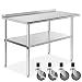 Gridmann NSF Stainless Steel Commercial Kitchen Prep & Work Table w/Backsplash Plus 4 Casters (Wheels) - 48 in. x 24 in.