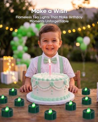 Image of Homemory 24-Pack Green Remote Flameless Battery Tea Light Candles, 400+ Hrs | 2 /4 /6 /8H Timer LED Flickering Tealight Votives for Christmas Trees, Weddings, Menorahs, Floral Decor and Nightlights