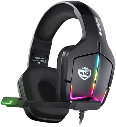 Fone de ouvido para jogos estéreo com fio S12 com graves, LED RGB...