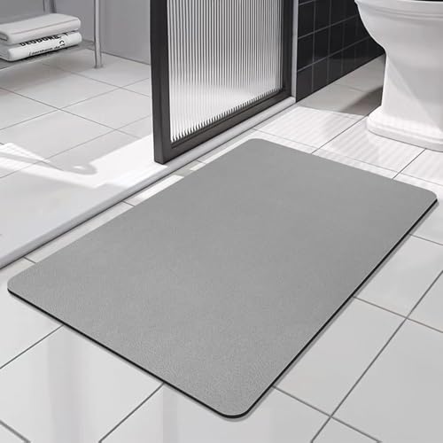 SOLIC Super Absorbent Bath Mat Non Slip Anti Mould Quick-Drying Bathroom Mat Kitchen Door Mat (Grey, 43x80cm)