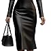 Women's V Neck Long Sleeve Midi Dress, Sophisticated Faux Leather Bodycon Pencil Dress, Fashionable Elegant Office Party Wear (Black,Medium)