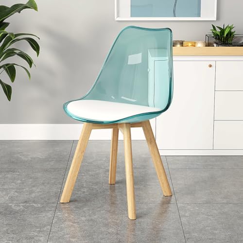 Silla de respaldo alto transparente – Asiento tapizado verde para sala de estar con patas de haya maciza y almohadilla antideslizante – Elegante sillón para el hogar, la cocina y la oficina