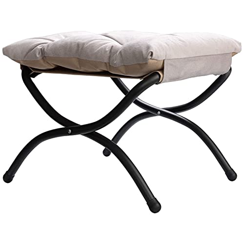 Foto von HollyHOME Fußhocker Klappbar Fußablage Fußstütze Faltbar Sitzhocker mit Metallbeinen Fusshocker mit Abnehmbar Gepolsterte Sitzfläche, Grau